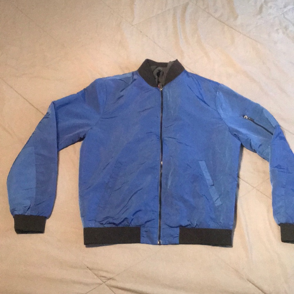 Blue Zara Man bomber jacket with optional hood